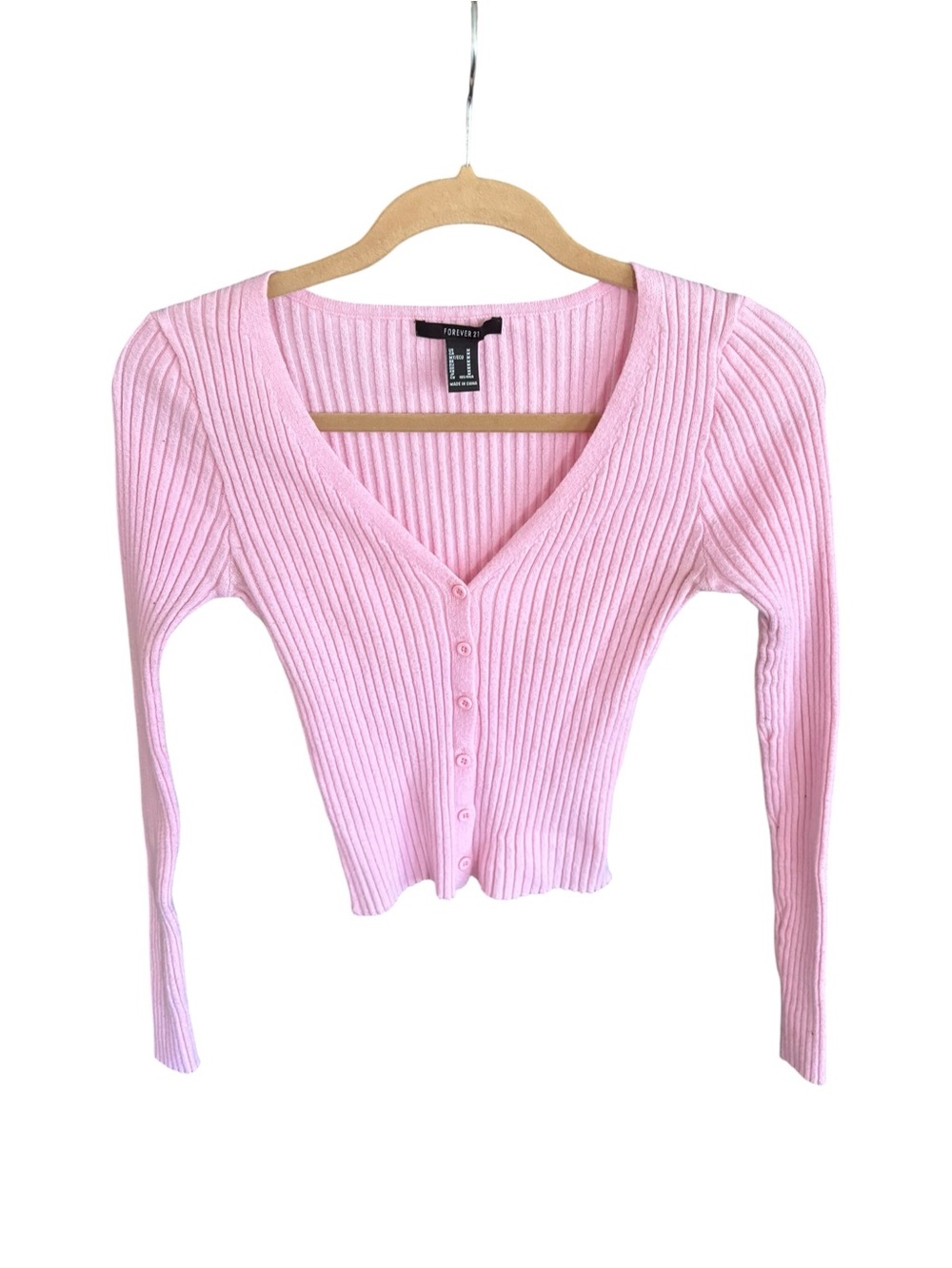 Forever 21 Pink Ribbed Cropped Button Cardigan Top
